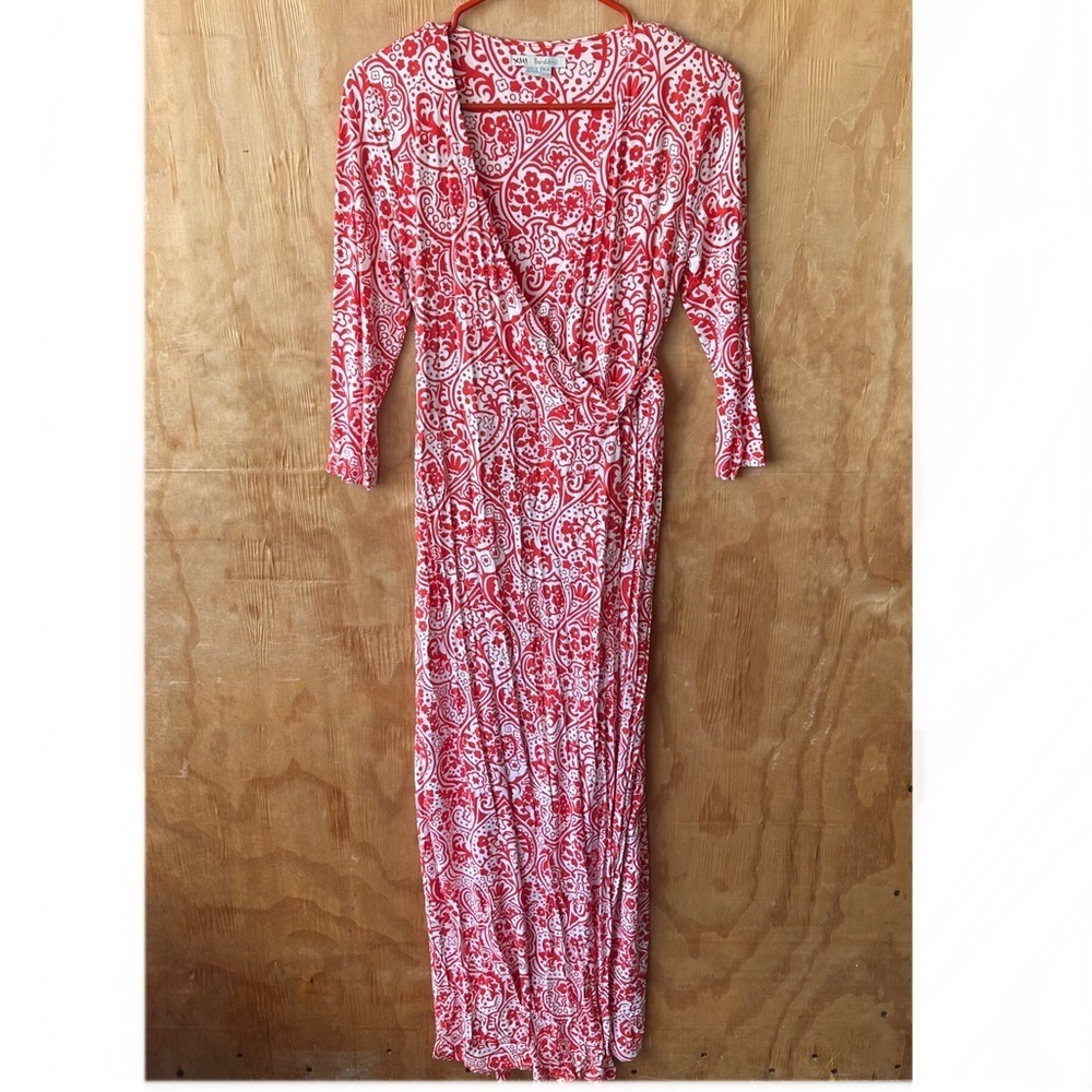 Boden Red Paisley Print Midi Wrap Dress